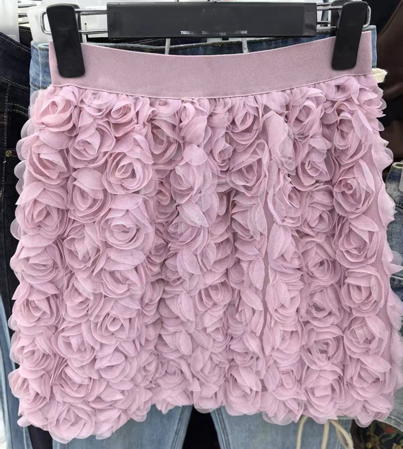 3D Rose Flower Retro Skirts for Women 2025 Fashion Jupe Summer Y2K High Waist Mini Goth Skirt