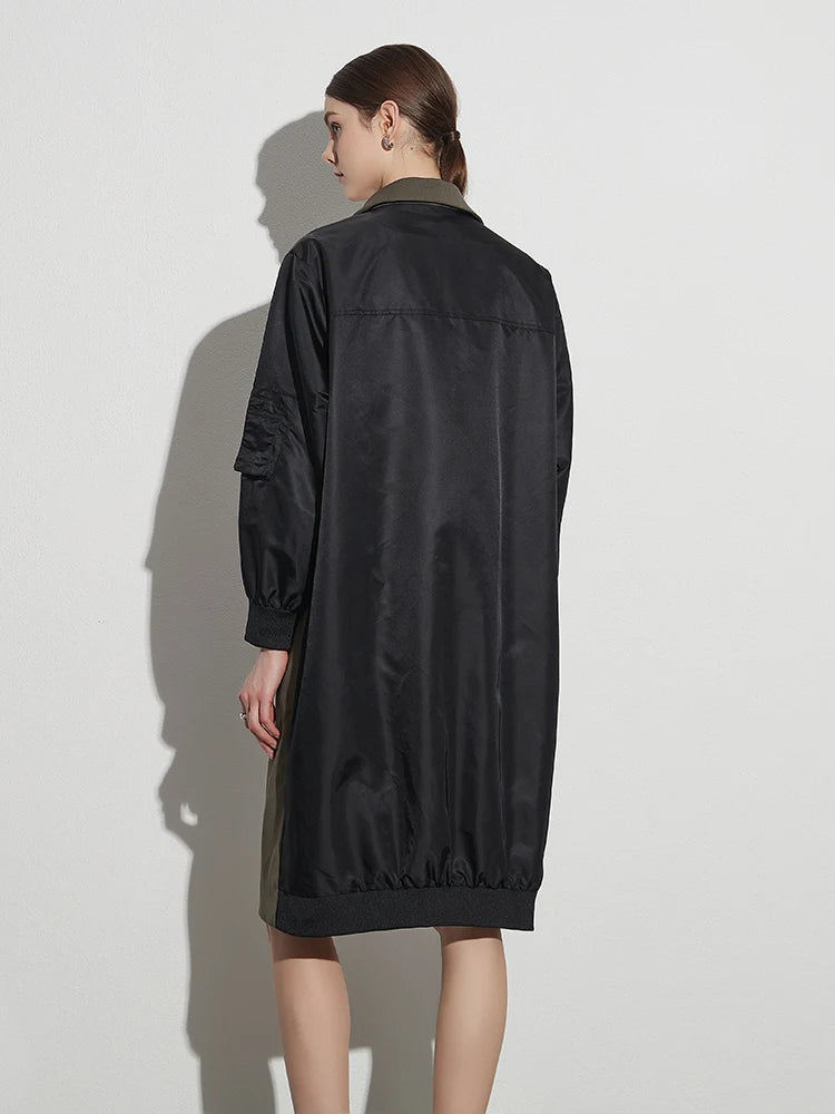 Colorblock Patchwork Pockets Casual Windbreakers Long Sleeve Spliced Button Coats