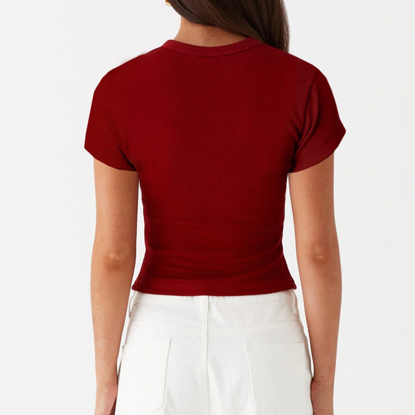 Sumemr Short Sleeve T Shirts for Women Ribbed Casual Slim Fits Tops Tee Fashion Y2K Clothes T-shirt Solid Button Up Tees Tops