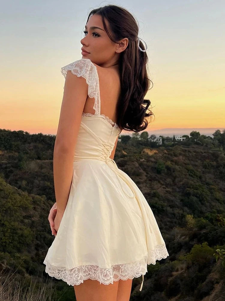 Lace Basic Mini Backless Slim Dresses Shirring Vestidos