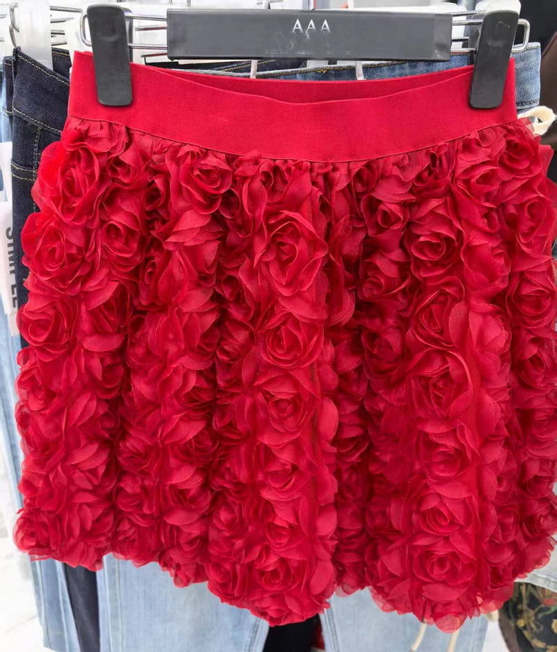 3D Rose Flower Retro Skirts for Women 2025 Fashion Jupe Summer Y2K High Waist Mini Goth Skirt