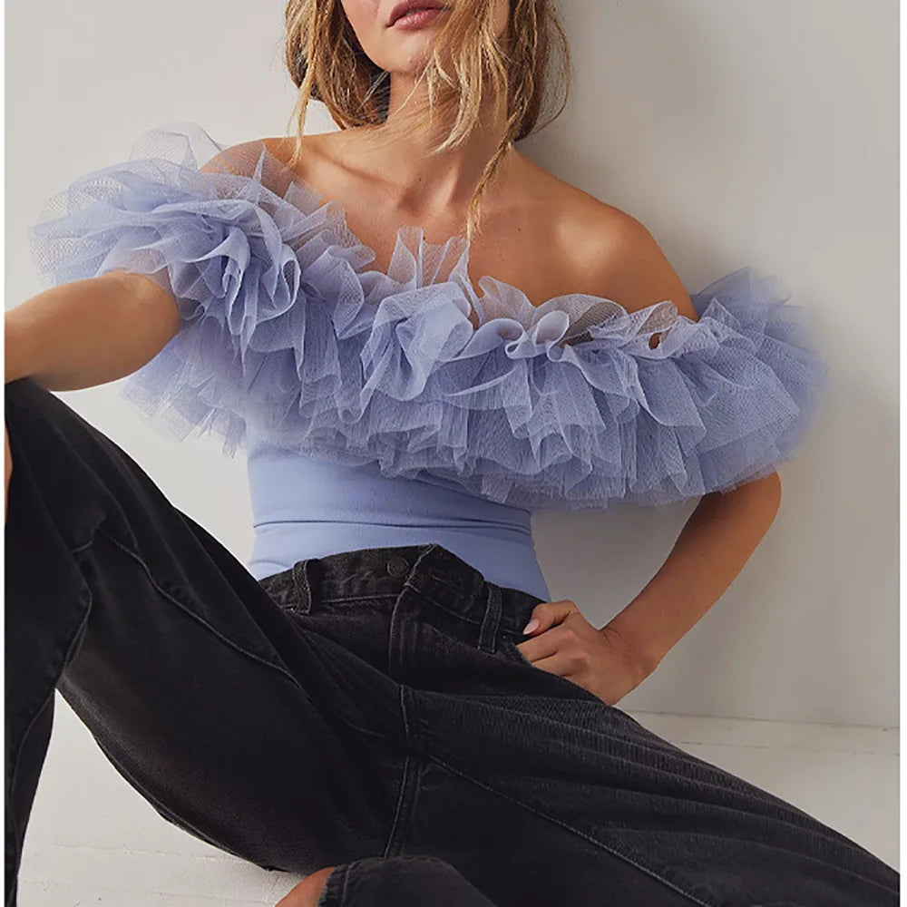 New Beautiful Dreamy Layered Swimwear Pleated Petal Mesh One-piece Swimsuit