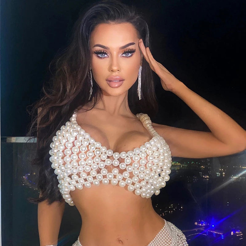 Pearls Straps Crop Tops