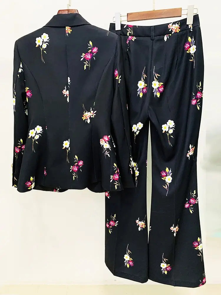 Single Button Suit Pants Set 2-Piece Office Business Dress Single Button Open Front Pants Jacket Set