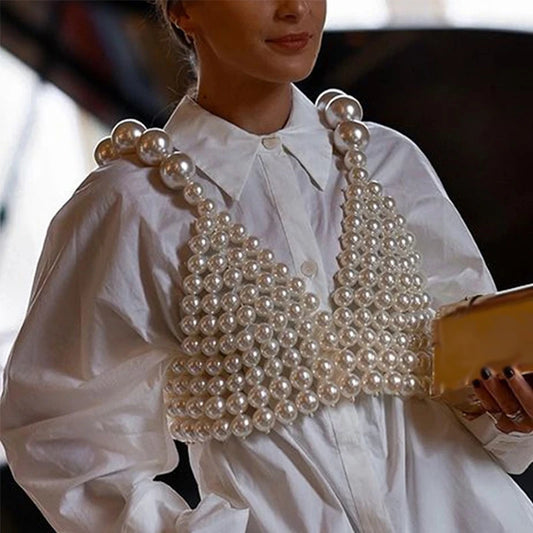 Pearls Straps Crop Tops