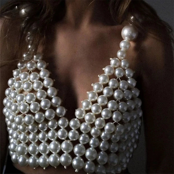 Pearls Straps Crop Tops