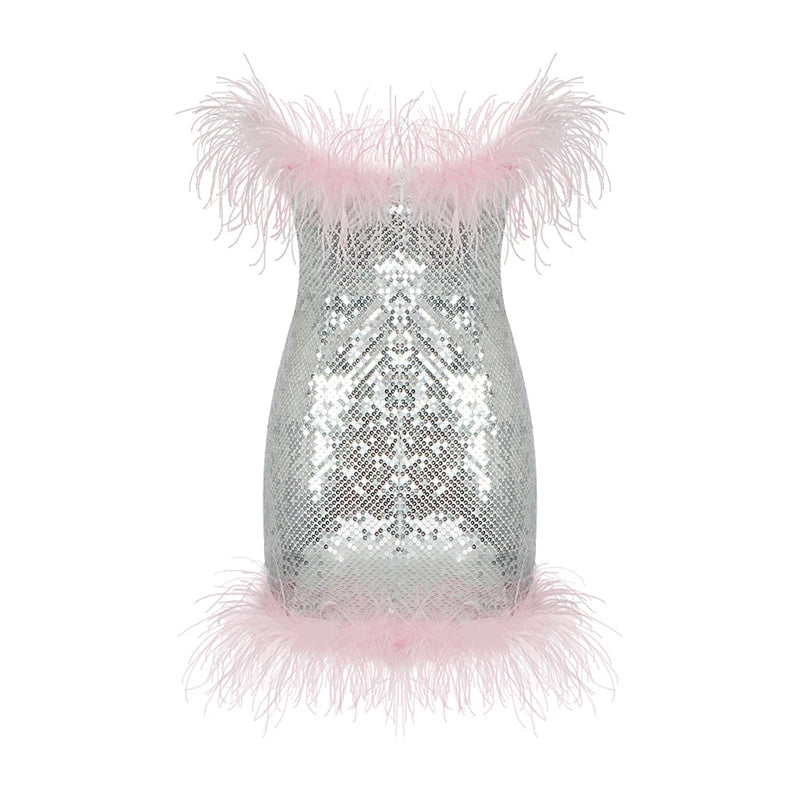 Feather Mini Evening Cocktail Party Dress