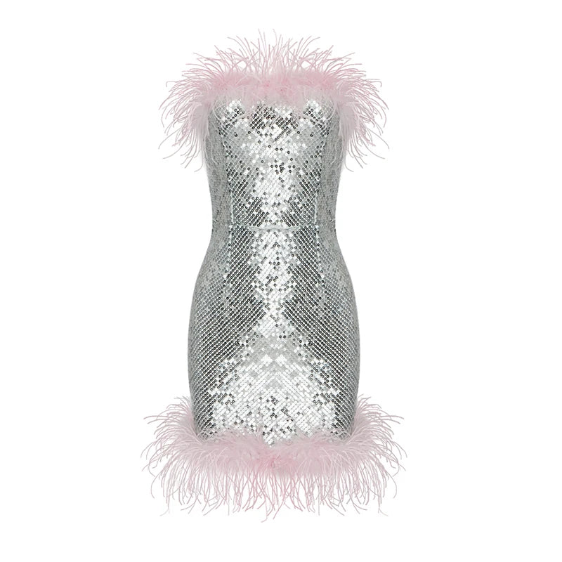 Feather Mini Evening Cocktail Party Dress