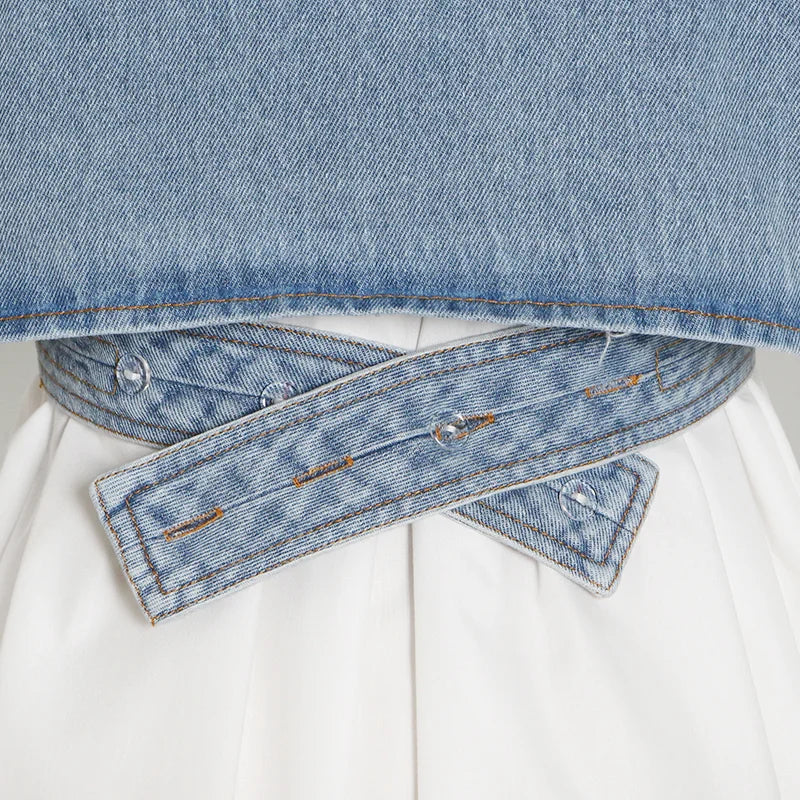 Lapel Puff Sleeve Shirt Denim Two Piece Sets