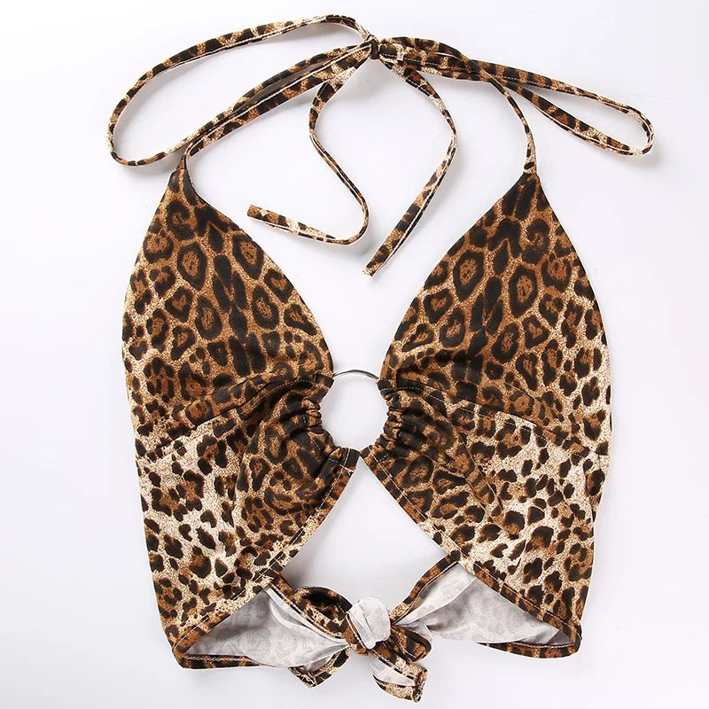 Leopard Printed Halter Crop Top Women