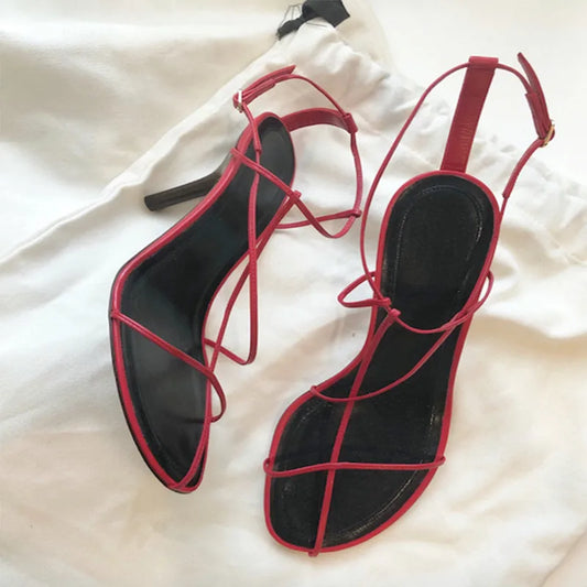 Cross-strap High Heels Sandals Open Toe Shoes Thin Heel