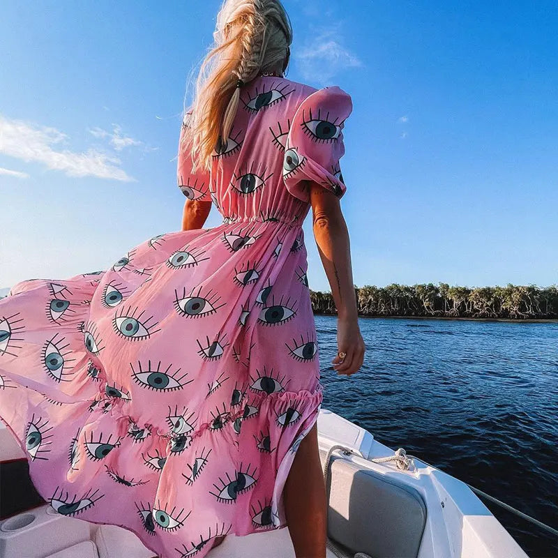 Bikini Cover-ups Pink Chiffon Tunic Long Kimono Dress Beach Wear Swimsuit Cover Up