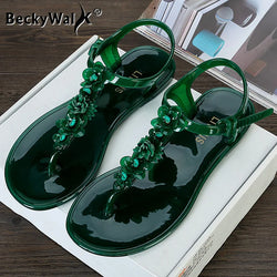 New Summer Women Flat Sandals Female Beach Casual Slipper Jelly Shoes Woman PVC Flowers Flip Flops Shoes Ladies Sandlas  WSH3541