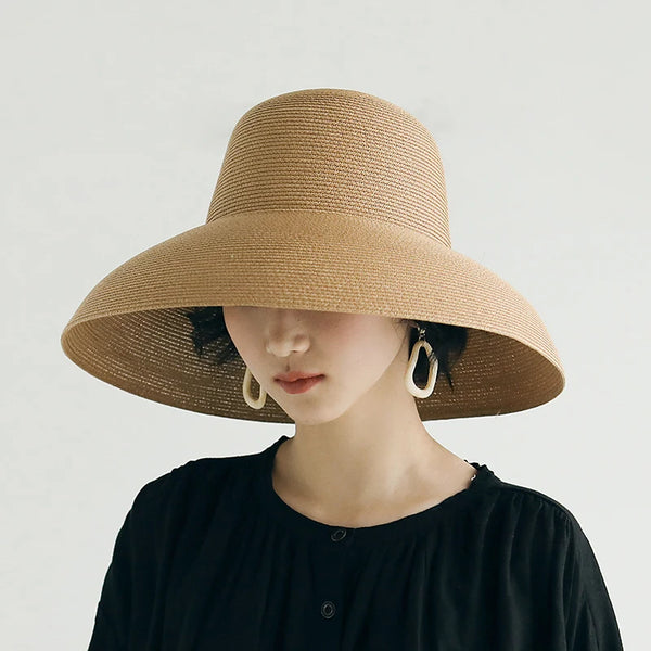 Handmade Women Summer Sun Hat Big Eaves Beach Japanese Hepburn Style Holiday Fold Cap Temperament Flat