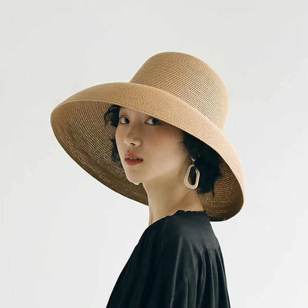 Handmade Women Summer Sun Hat Big Eaves Beach Japanese Hepburn Style Holiday Fold Cap Temperament Flat