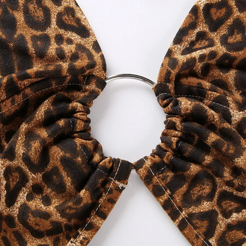 Leopard Printed Halter Crop Top Women