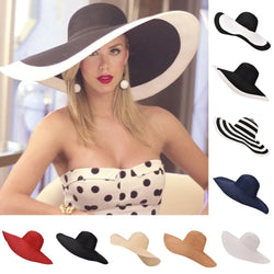 Foldable Oversized Huge Wide Brim Sun Beach Straw Hats Wedding Womens Floppy Party Dressy