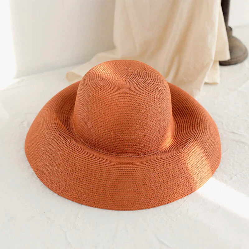 Handmade Women Summer Sun Hat Big Eaves Beach Japanese Hepburn Style Holiday Fold Cap Temperament Flat