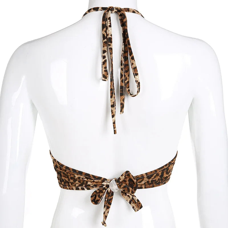 Leopard Printed Halter Crop Top Women