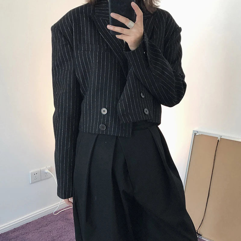 Striped Short Tops For Women Notched Collar Long Sleeve High Waist Casual Blazer