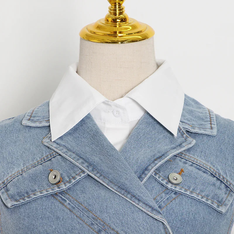 Lapel Puff Sleeve Shirt Denim Two Piece Sets