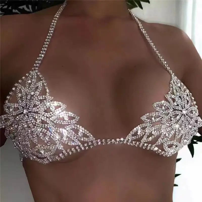 Rhinestone Body Chest Waist Chain Lingerie Set