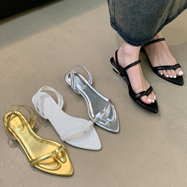 Fashion Pointed Toe Ladies Low Heel Sandals Shoes 2024 New Female Cross-tied Footwear Elegant Women Wedges Sandals Shoes