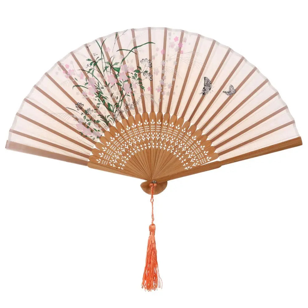 Bamboo Antique Folding Fan Chinese StyleFan Summer Female Dance Fan Portable Elegent Flower Hand Held Fan