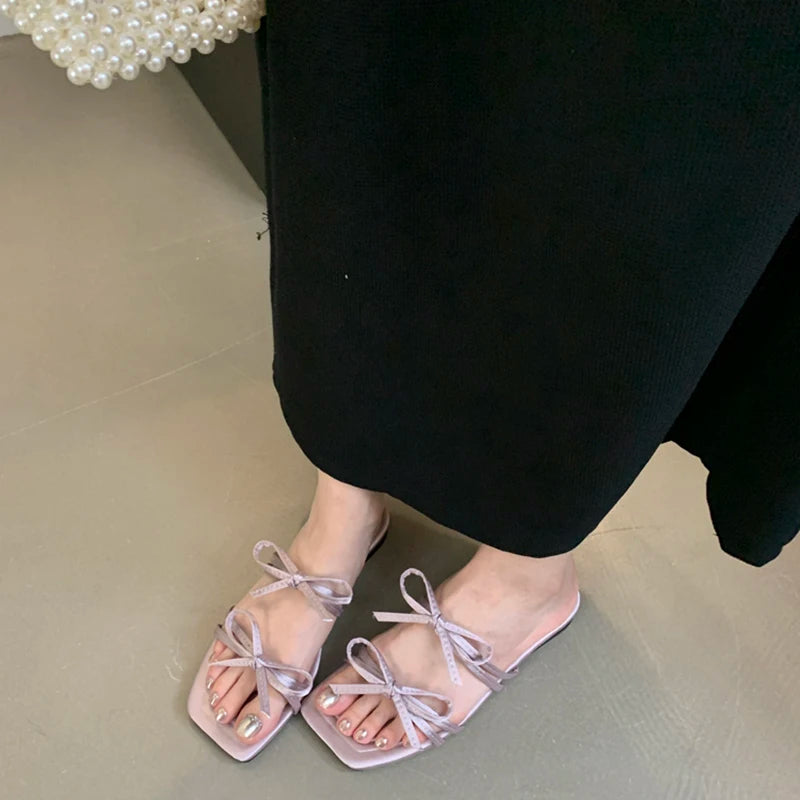 Summer Soft Sole Women Flats Slippers Casual Butterfly-knot Open Toe Shoes Comfort Outdoor Beach Vacation