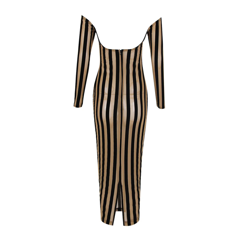Mesh Off Shoulder Midi Dresses