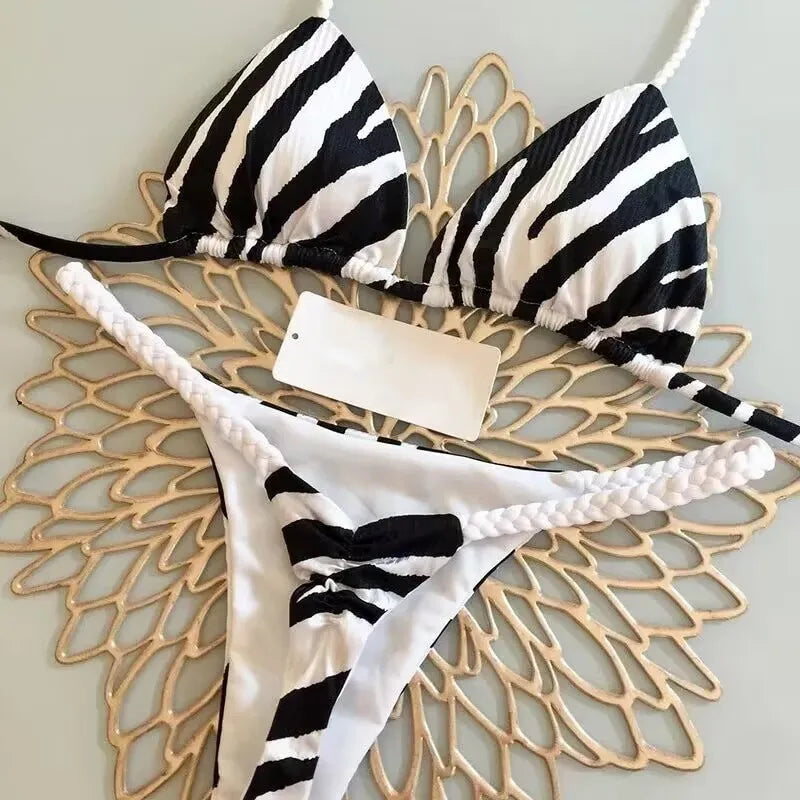 Bikini High Waisted Swimsuit Bikini Set Zebra Print Women's Brazilian Swimsuit New Bikini Swimsuit