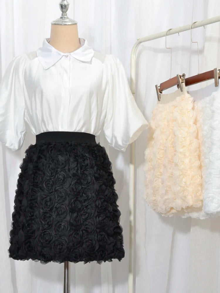 3D Rose Flower Retro Skirts for Women 2025 Fashion Jupe Summer Y2K High Waist Mini Goth Skirt