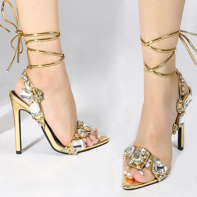 Ankle Strap Golded Sandals Women Party Nightclub Stripper Heels