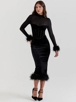 Elegant Feather Midi Dress