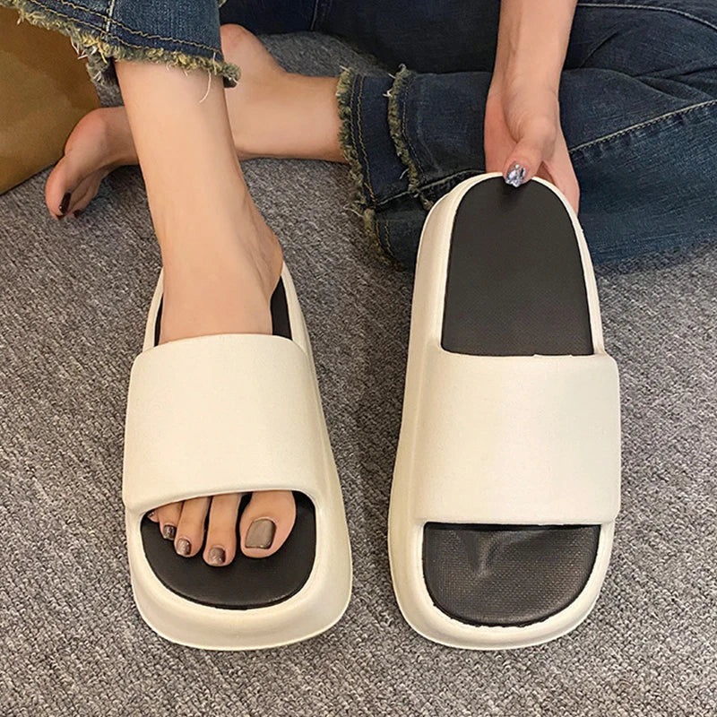 Thick Soled High-heeled Shoes Women's EVA Rubber Comfortable High Heeled Slippers Summer New Women's Anti Slip Soft Sole Sandals