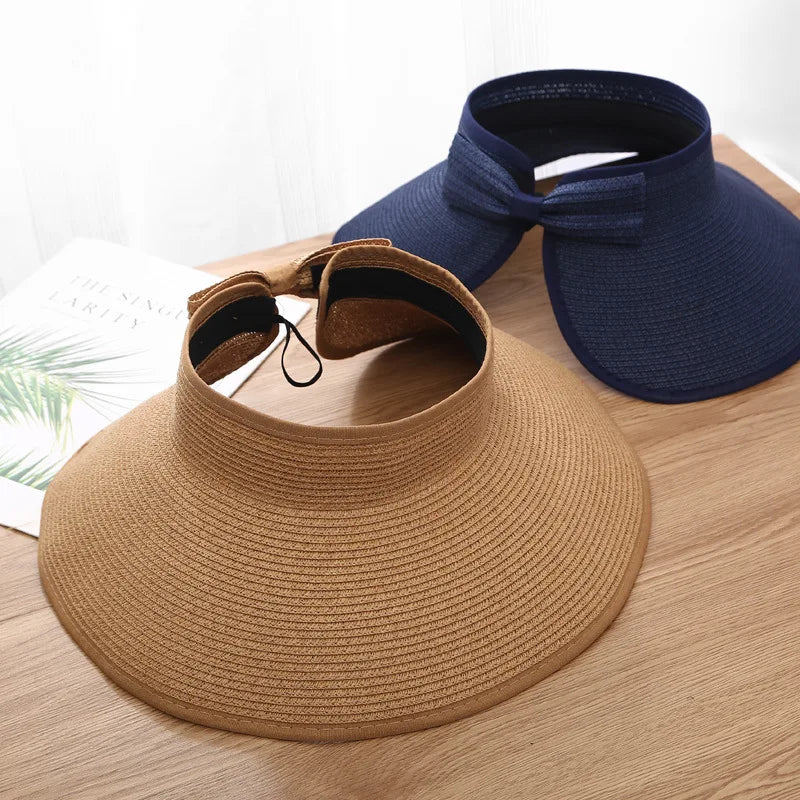 Summer Straw Hat For Women Foldable Wide Large Brim Bowknot Visors Hat Travel Sun Hat chapeau femme Beach UV Protection Caps