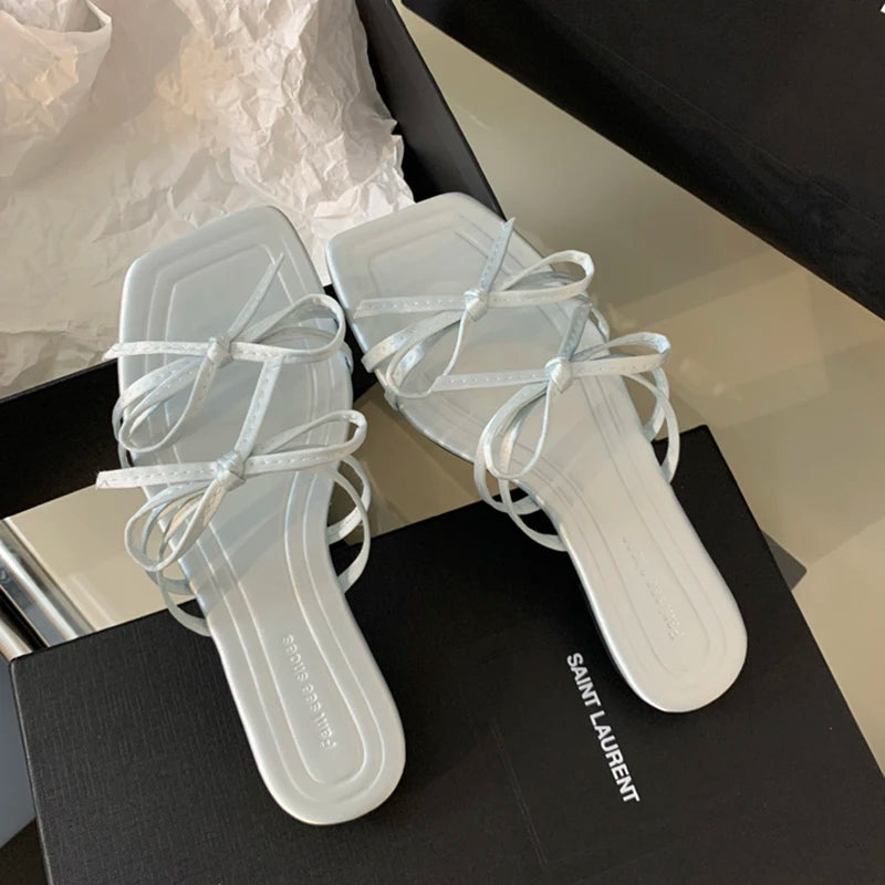 Summer Soft Sole Women Flats Slippers Casual Butterfly-knot Open Toe Shoes Comfort Outdoor Beach Vacation