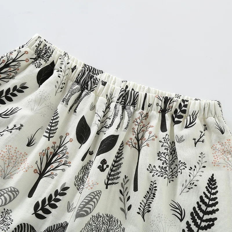 Zebra Print Pajamas for Women Turn-down Collar Lace Cuffs Long-sleeved  Trousers Loose Loungewear Cotton Double-layer Set