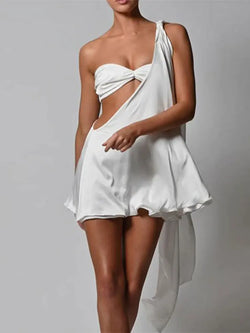 Satin Diagonal Shoulder Mini Dress Women Fashion Strapless Backless Vest Cover-up