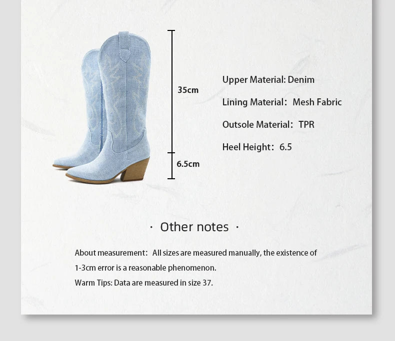 Cowgirl New Western Cowboy Boots Women Autumn Pointed Toe Thick Heel High Knee Boots