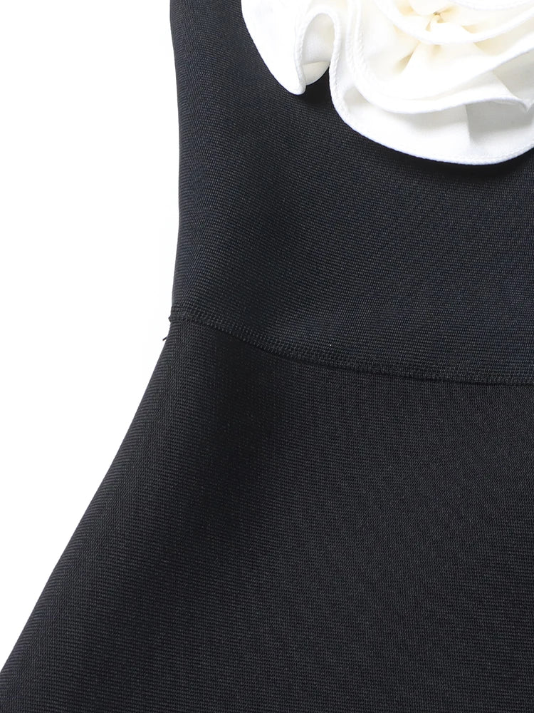 3D Flower Colorblock Patchwork Appliques Slimming Dresses