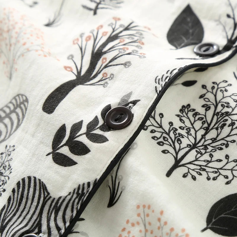 Zebra Print Pajamas for Women Turn-down Collar Lace Cuffs Long-sleeved  Trousers Loose Loungewear Cotton Double-layer Set