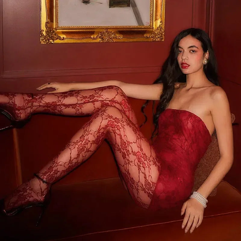Lace See Through Black Red Mini Dress