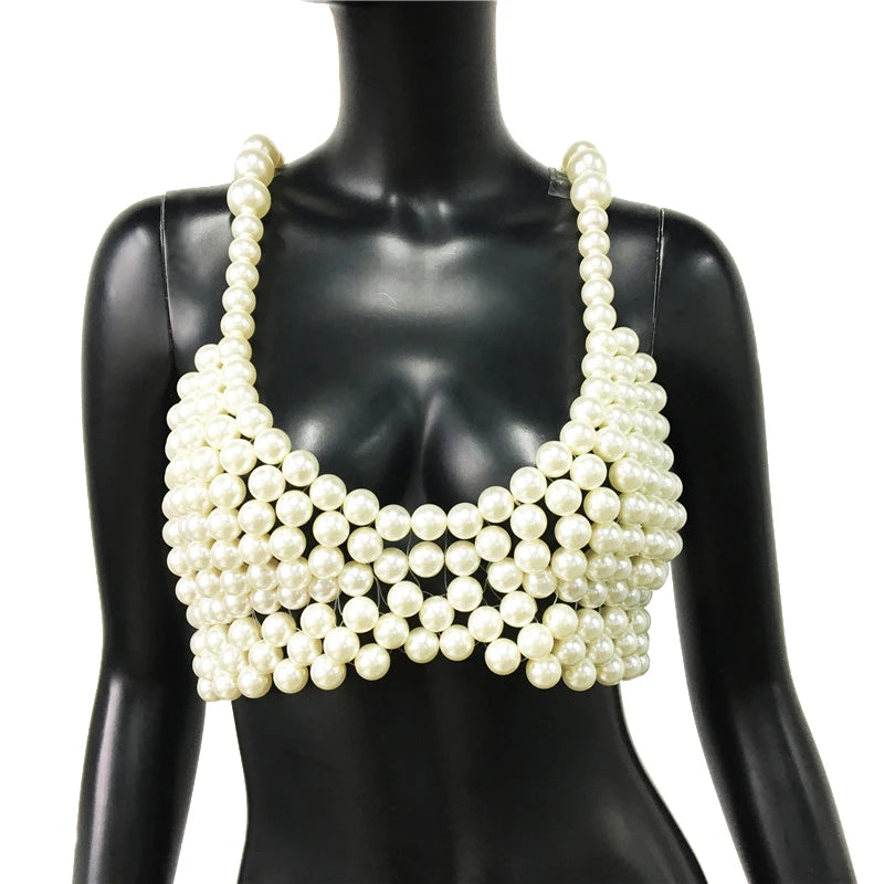 Pearls Straps Crop Tops