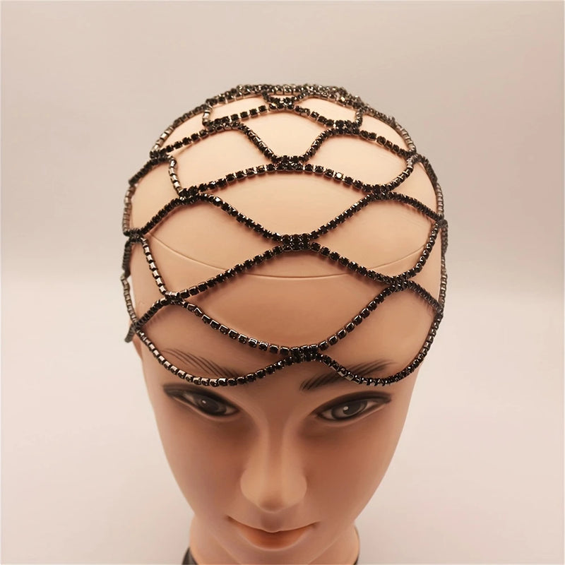 Rhinestone Head Chain Mesh Headpiece Bridal