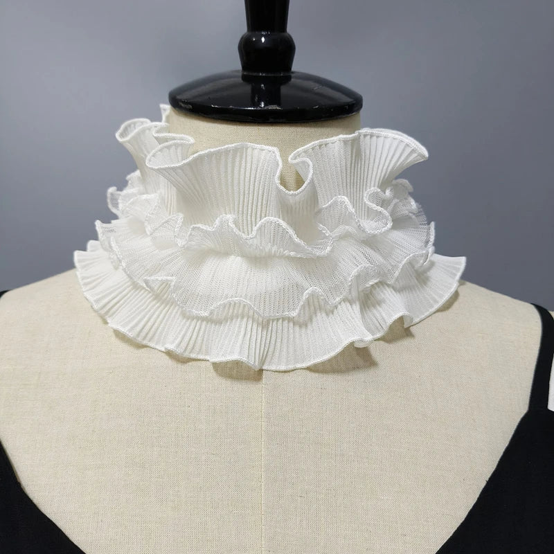 White Multi-layered Pleated Ruffle Fake Collar Sweater Decorative Fake Stand Collar Detachable High Collar Costume Neck Collar