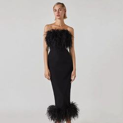 Bandage Feathers Strapless Long Dresses