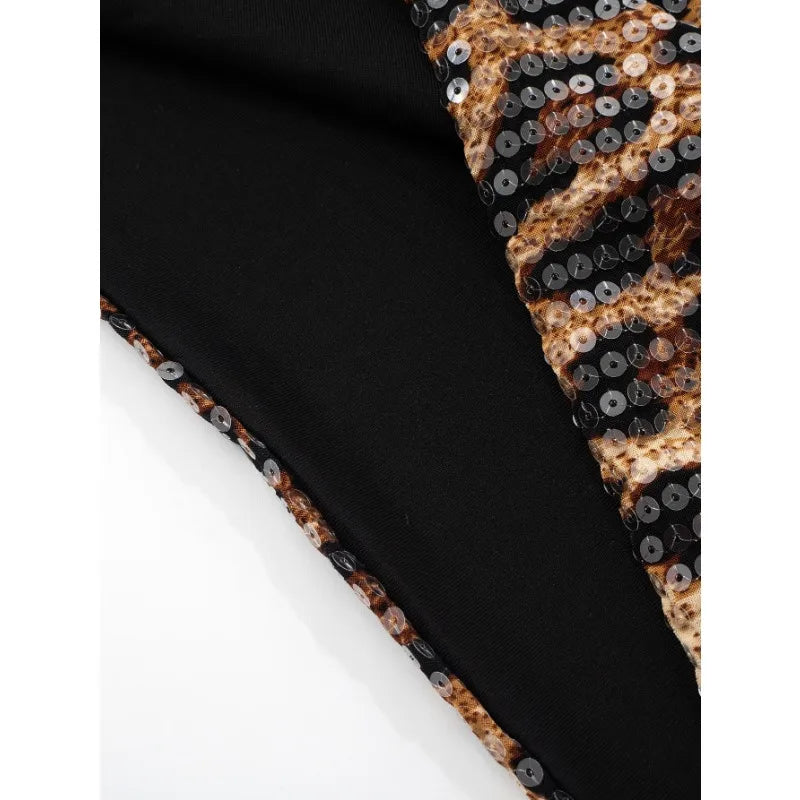 Leopard Sequin Backless Halter Short Dress