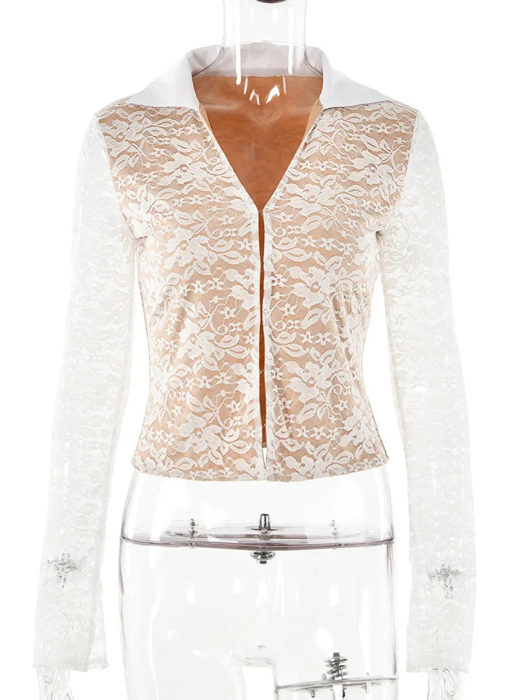 Lace Pactwork See Through Basic T-shirt