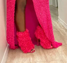 Peep Toe Rose Flower Ankle Boots Stiletto Heels Handmade Floral Pointed Toe Sweet Women Summer Sexy Unique Party Dress Shoes
